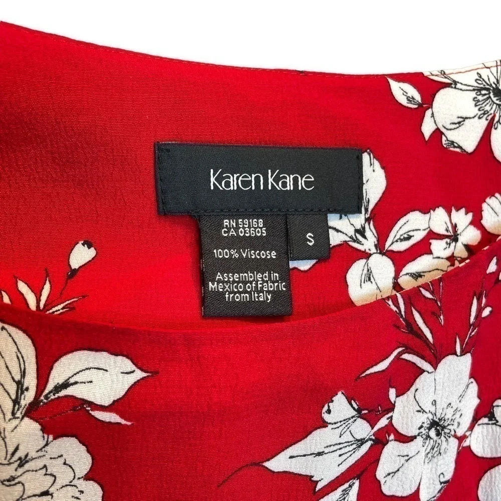 Karen Kane Printed Viscose Bell Sleeve Top in Red Ahead Small New - Picture 3 of 7